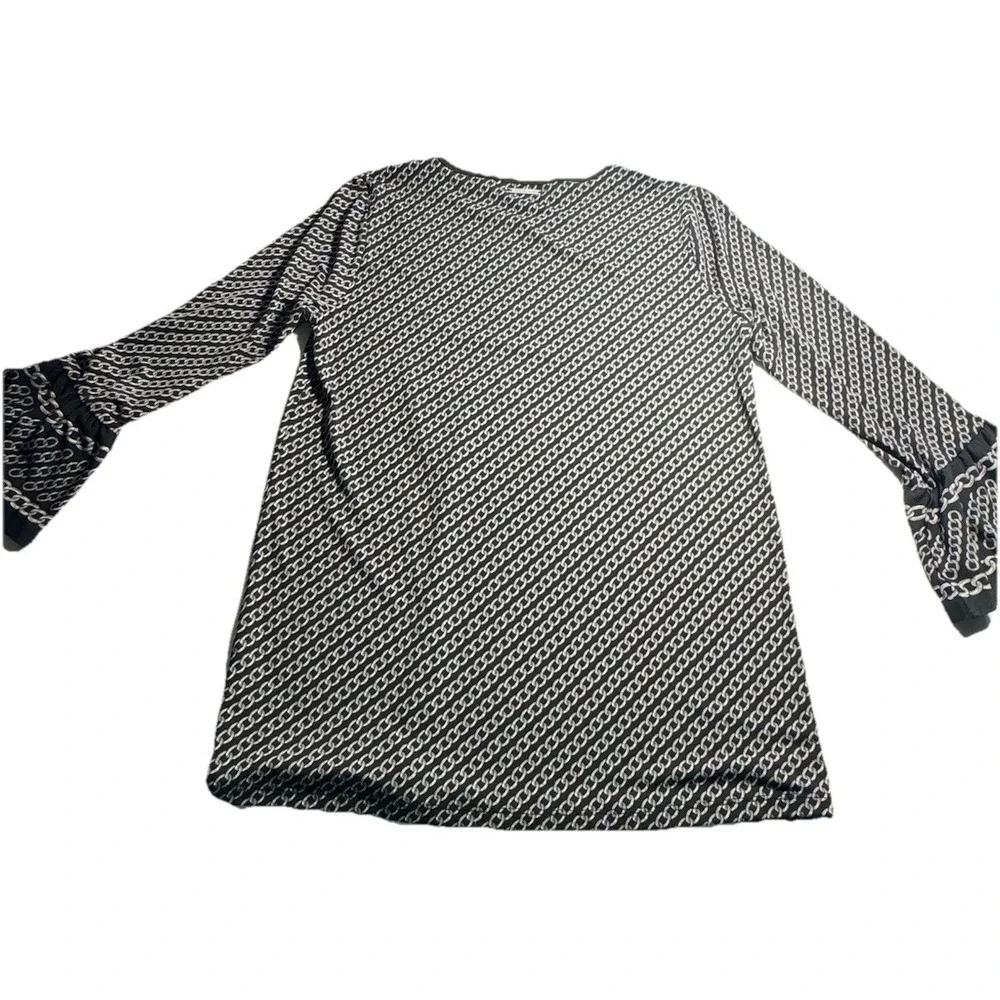 Michael Kors Women Black White‎ Chain Link Print Bell Sleeve Top Size S Blouse